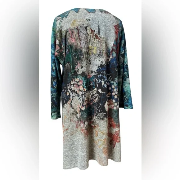 Inoah Art to Wear Cityscape Tunic Top Dress Gray Graphic PrintSize M Made in USA - Picture 3 of 11